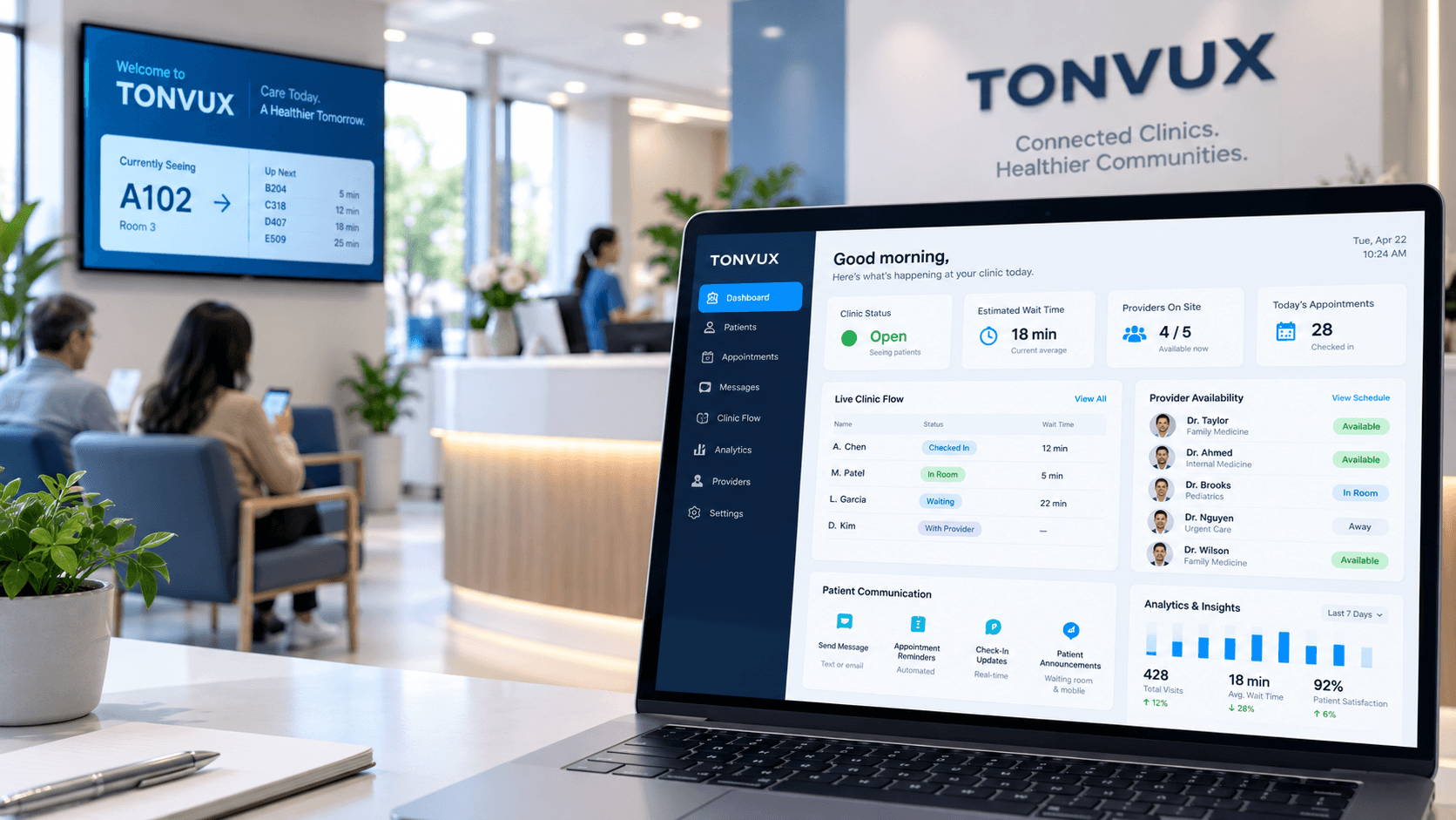 TONVUX live wait-time system for clinics