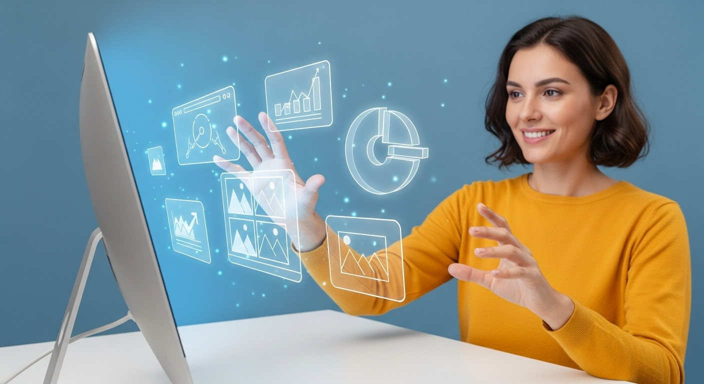 A woman smiling while easily managing her professional website.